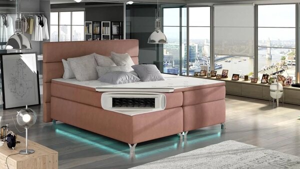 Postel Boxspring Amadeus + LED 200x180, sv. modrá (látka - bao 19)