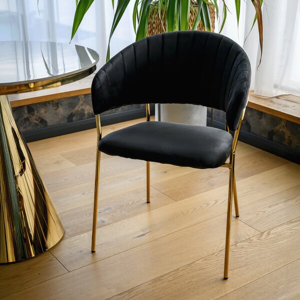 KONDELA Designové jídelní křeslo, černá Velvet látka/gold chrom zlatý, DASMIN TYP 1