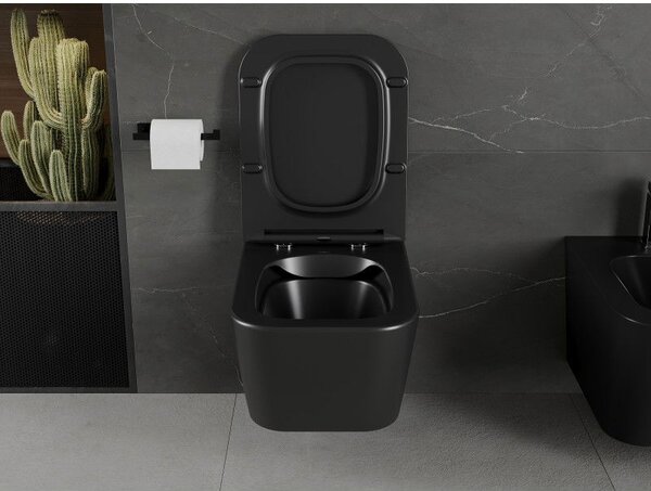 Mexen Madox WC mísa Rimless s deskou zpomaleným sklápěním slim, duroplast, černá mat - 30154070