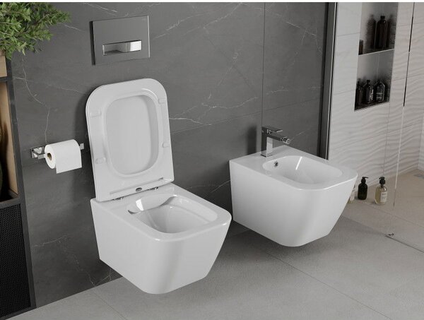 Mexen Madox WC mísa Rimless s pomalu sklopným tenkým sedátkem, duroplast, bílý lesk - 30154000
