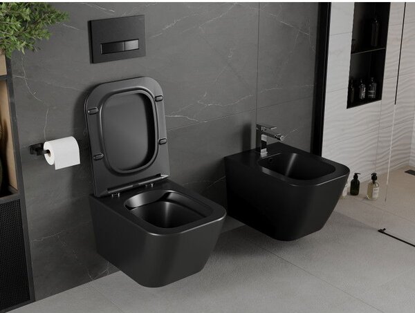 Mexen Madox WC mísa Rimless s deskou zpomaleným sklápěním slim, duroplast, černá mat - 30154070