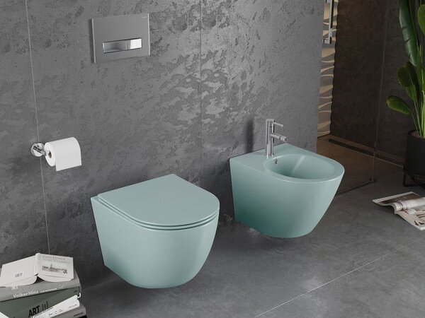 Mexen Lena WC mísa Rimless s pomalu sklopnou deskou slim, duroplast, světle zelená matná - 30224048