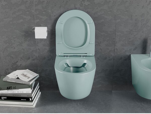 Mexen Lena WC mísa Rimless s pomalu sklopnou deskou slim, duroplast, světle zelená matná - 30224048