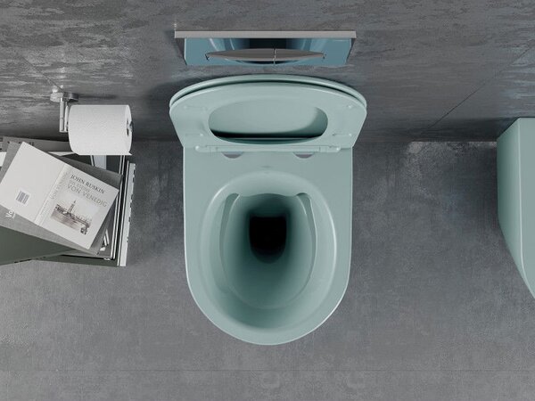 Mexen Lena WC mísa Rimless s pomalu sklopnou deskou slim, duroplast, světle zelená matná - 30224048