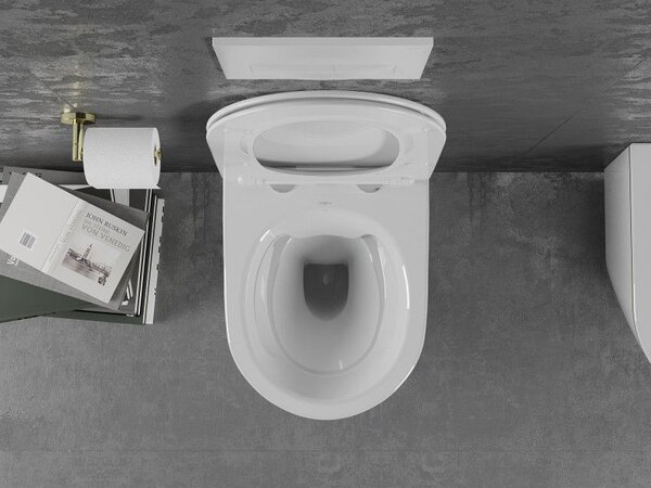 Mexen Lena WC mísa Rimless s pomalu zavírajícím sedátkem slim, duroplast, bílá/zlatá linie - 30224005