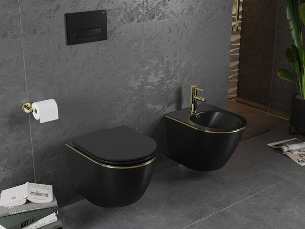 Mexen Lena bidet závěsný, černý mat/zlatý linie - 35224875