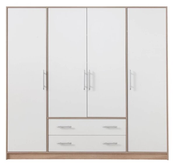 Šatní skříň Smart 200 cm, dub sonoma/bílá, zrcadlo