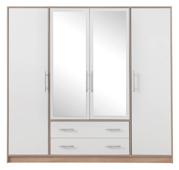 Šatní skříň Smart 200 cm, dub sonoma/bílá, zrcadlo