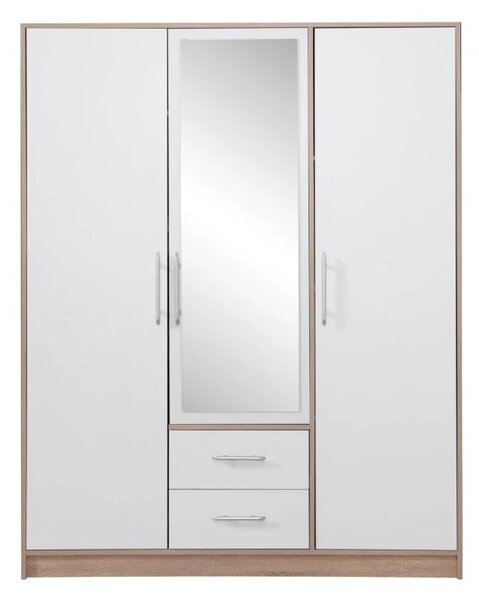 Šatní skříň Smart 150 cm, dub sonoma/bílá, zrcadlo