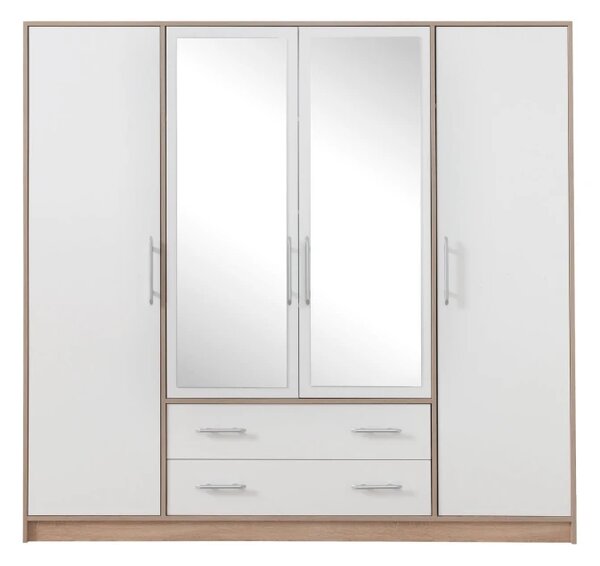 Šatní skříň Smart 200 cm, dub sonoma/bílá, zrcadlo
