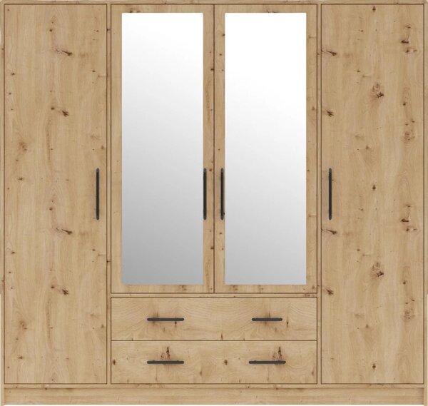 Šatní skříň Smart 200 cm, dub sonoma/bílá, zrcadlo
