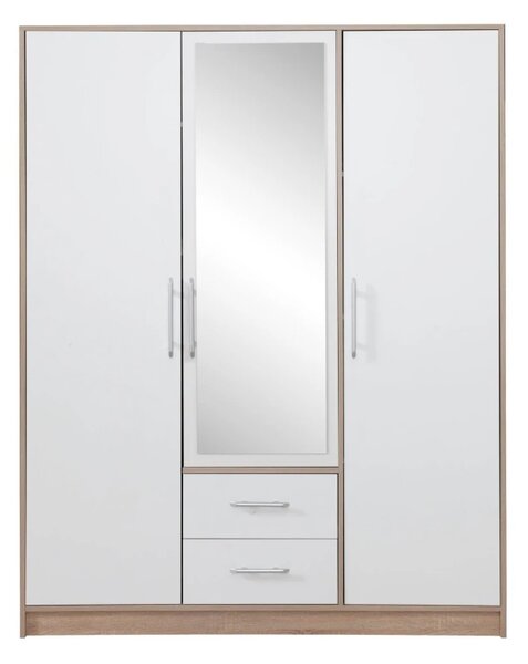 Šatní skříň Smart 150 cm, dub sonoma/bílá, zrcadlo