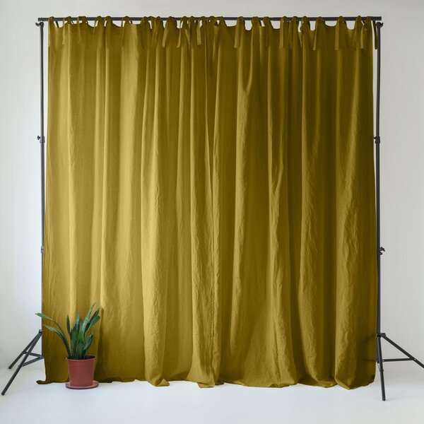 Okrově žlutý/zelený lněný závěs 140x170 cm Moss Green – Linen Tales