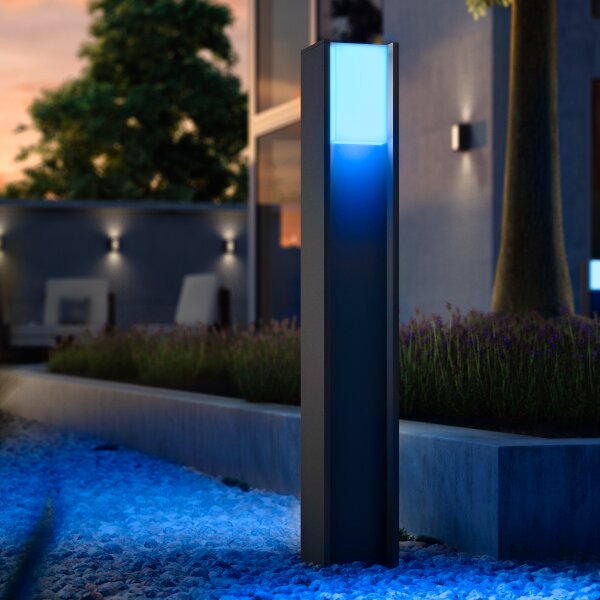Zahradní sloupkové svítidlo 1x E27 2000–6500K antracitová IP44 Philips HUE White and Color Ambiance Turaco 8721103118516