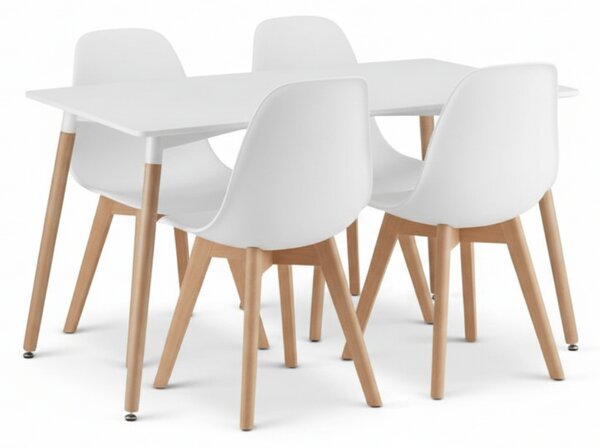 Jídelní set 1 + 4, bílý stůl ADRIA 120x80 cm + bílá židle KITO