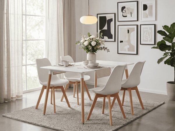Jídelní set 1 + 4, bílý stůl ADRIA 120x80 cm + bílá židle KITO