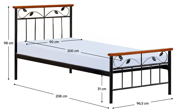 KONDELA Postel s lamelovým roštem, dřevo třešeň/kov, 90x200, MORENA NEW