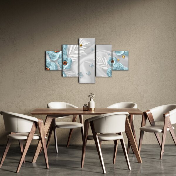 Obraz - 3D modré květy (125x70 cm)