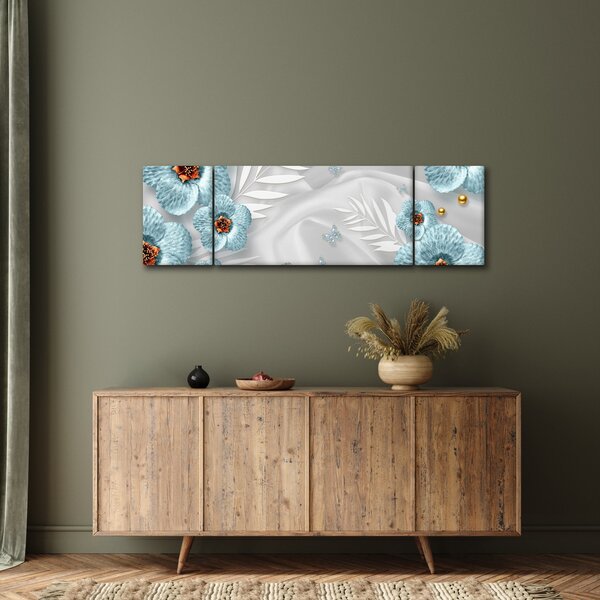 Obraz - 3D modré květy (170x50 cm)