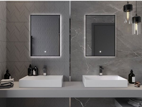 Mexen Erma osvětlené koupelnové zrcadlo 50 x 70 cm, LED 6000K, proti mlze, černý rám - 9814-050-070-611-70