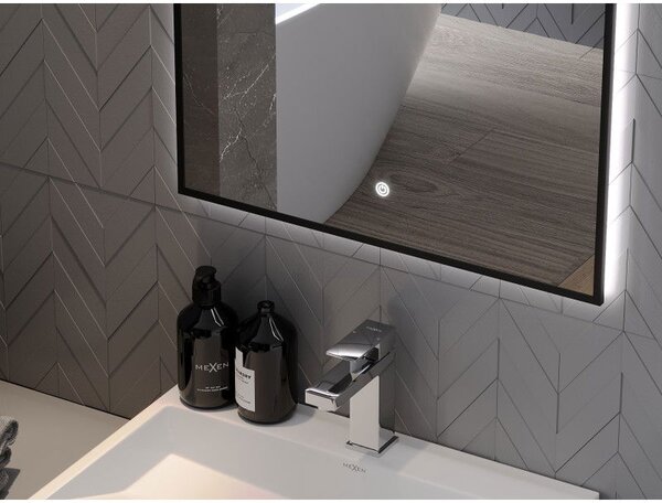 Mexen Erma osvětlené koupelnové zrcadlo 100 x 80 cm, LED 6000K, proti mlze, černý rám - 9814-100-080-611-70