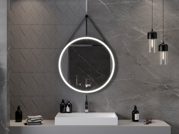 Mexen Reni koupelnové zrcadlo podsvícené, kulaté 80 cm, LED 6000K, protimlhové, černý rám - 9812-080-080-611-70