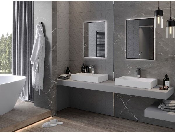 Mexen Erma osvětlené koupelnové zrcadlo 50 x 70 cm, LED 6000K, proti mlze, černý rám - 9814-050-070-611-70