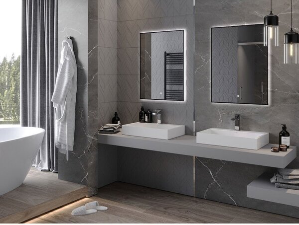 Mexen Erma osvětlené koupelnové zrcadlo 60 x 80 cm, LED 6000K, anti-pára, černý rám - 9814-060-080-611-70