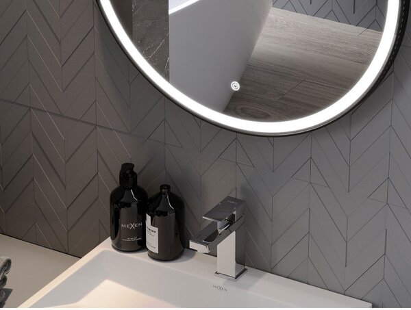 Mexen Reni koupelnové zrcadlo osvětlené, kulaté 100 cm, LED 6000K, antifog, černý rám - 9812-100-100-611-70