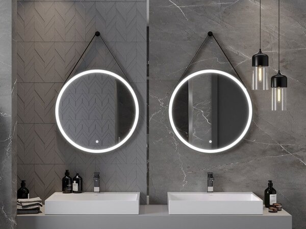 Mexen Reni koupelnové zrcadlo podsvícené, kulaté 70 cm, LED 6000K, protizamlžovací, černý rám - 9812-070-070-611-70