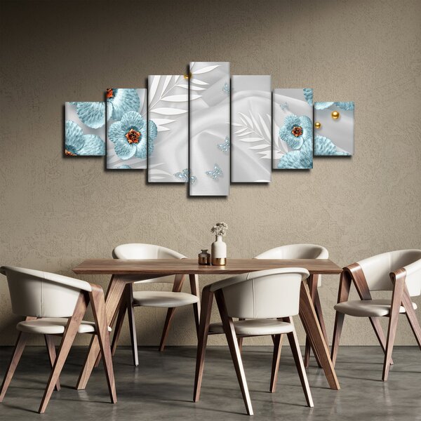 Obraz - 3D modré květy (210x100 cm)