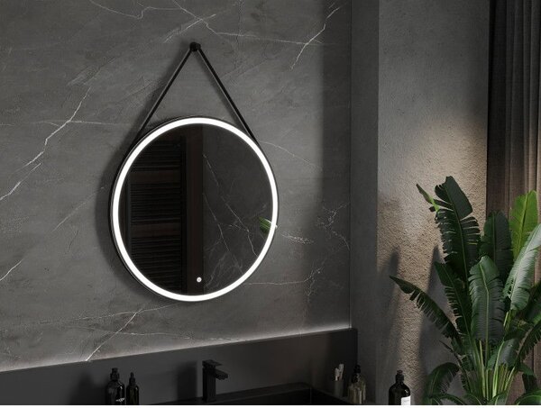 Mexen Reni koupelnové zrcadlo podsvícené, kulaté 80 cm, LED 6000K, protimlhové, černý rám - 9812-080-080-611-70