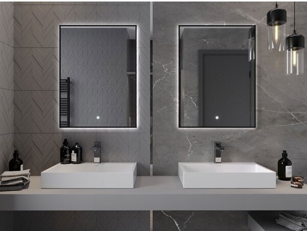 Mexen Erma osvětlené koupelnové zrcadlo 60 x 80 cm, LED 6000K, anti-pára, černý rám - 9814-060-080-611-70