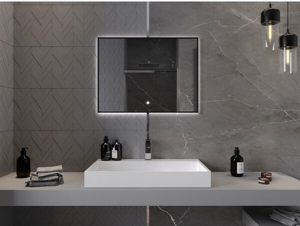 Mexen Erma koupelnové zrcadlo s podsvícením 80 x 60 cm, LED 6000K, proti zamlžení, černý rám - 9814-080-060-611-70