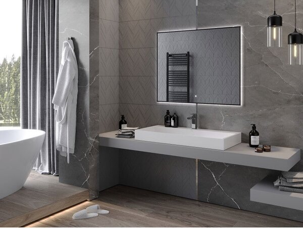 Mexen Erma osvětlené koupelnové zrcadlo 100 x 80 cm, LED 6000K, proti mlze, černý rám - 9814-100-080-611-70
