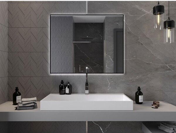 Mexen Erma osvětlené koupelnové zrcadlo 100 x 80 cm, LED 6000K, proti mlze, černý rám - 9814-100-080-611-70