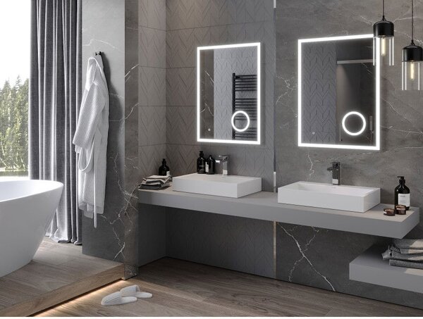 Mexen Kala podsvícené koupelnové zrcadlo s kosmetickým zrcátkem 60 x 80 cm, LED 6000K, antikondenzace - 9820-060-080-611-00