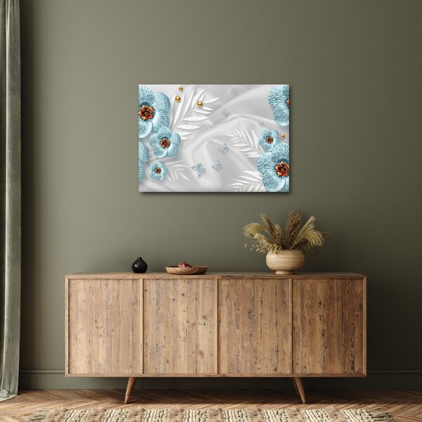 Obraz - 3D modré květy (70x50 cm)