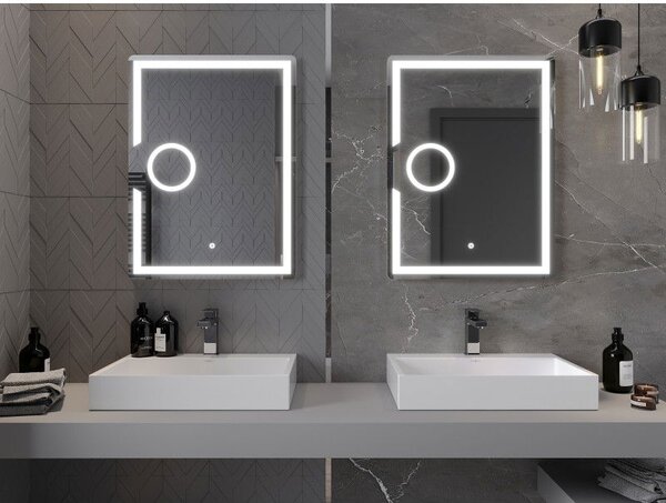 Mexen Onyx osvětlené koupelnové zrcadlo s kosmetickým zrcátkem 60 x 80 cm, LED 6000K, proti zamlžování - 9813-060-080-611-00