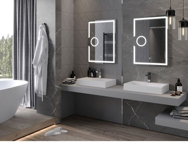 Mexen Onyx osvětlené koupelnové zrcadlo s kosmetickým zrcátkem 60 x 80 cm, LED 6000K, proti zamlžování - 9813-060-080-611-00