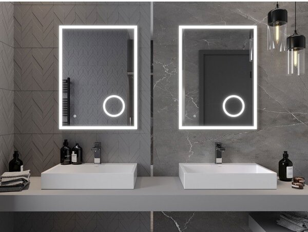 Mexen Kala podsvícené koupelnové zrcadlo s kosmetickým zrcátkem 60 x 80 cm, LED 6000K, antikondenzace - 9820-060-080-611-00