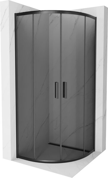 Mexen Rio, čtvrtkruhový sprchový kout s posuvnými dveřmi 80 (dveře) x 80 (dveře) x 190 cm, 5mm šedé sklo, černý profil, 863-080-080-70-40