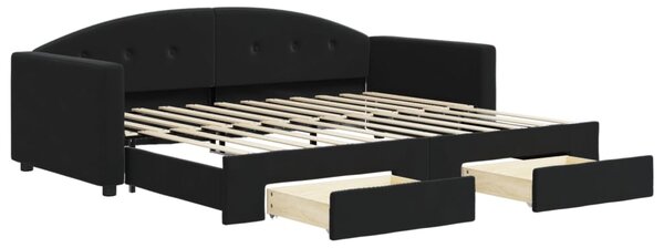 Válenda s přistýlkou a zásuvkami černá 90 x 200 cm samet 3197353