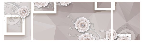 Obraz s béžovými květy (170x50 cm)