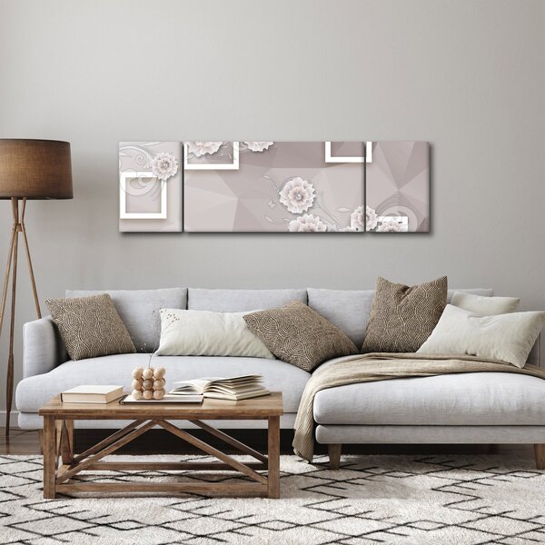 Obraz s béžovými květy (170x50 cm)