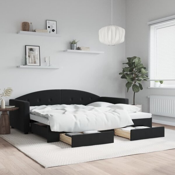 Válenda s přistýlkou a zásuvkami černá 90 x 200 cm samet 3197353