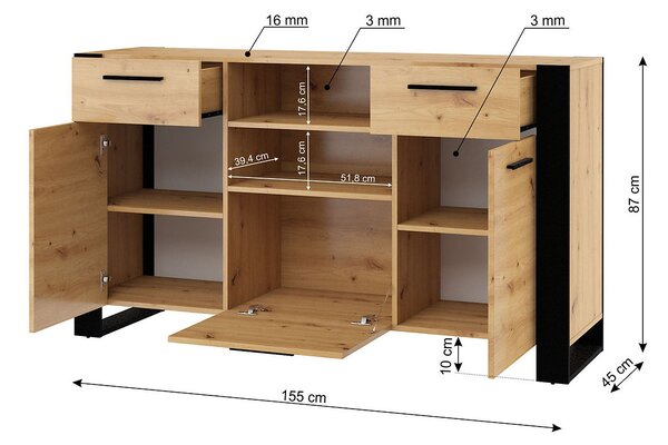 Komoda Nulakka C (dub artisan + matná černá)