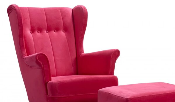 Křeslo ušák Royal s taburetem, růžová (solo / přírodní)