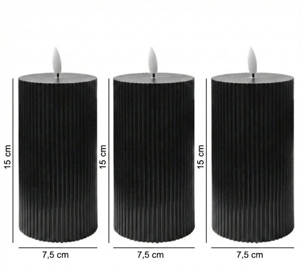 SADA 3x LED Svíčka BRILLO LED/2xAA 15 cm černá + dálkové ovládání