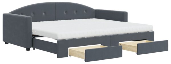 Válenda s přistýlkou a zásuvkami tmavě šedá 90 x 200 cm samet 3197374